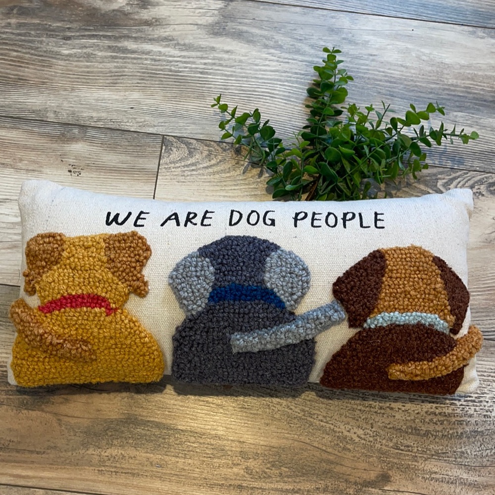 Mud Pie Hooked ‘We are Dog People’ Canvas Cotton Lumbar Pillow ❤️